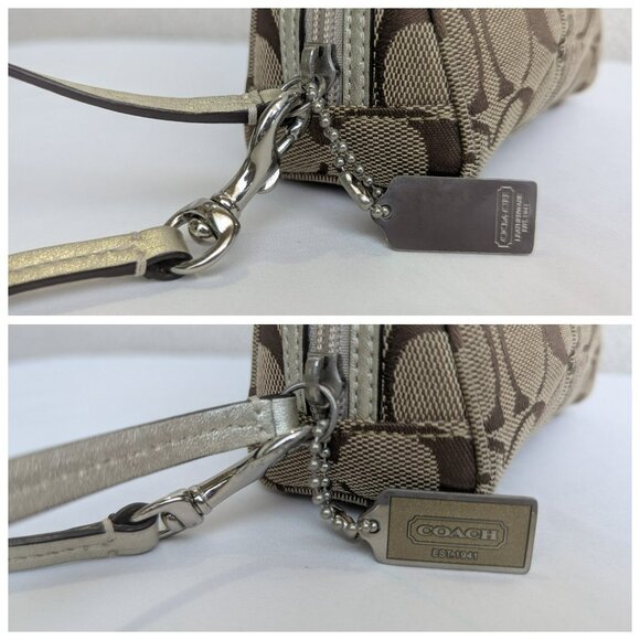 Vintage Y2K Coach Signature Mini Cosmetic Makeup Bag Wristlet Pouch Khaki Gold - Picture 12 of 12